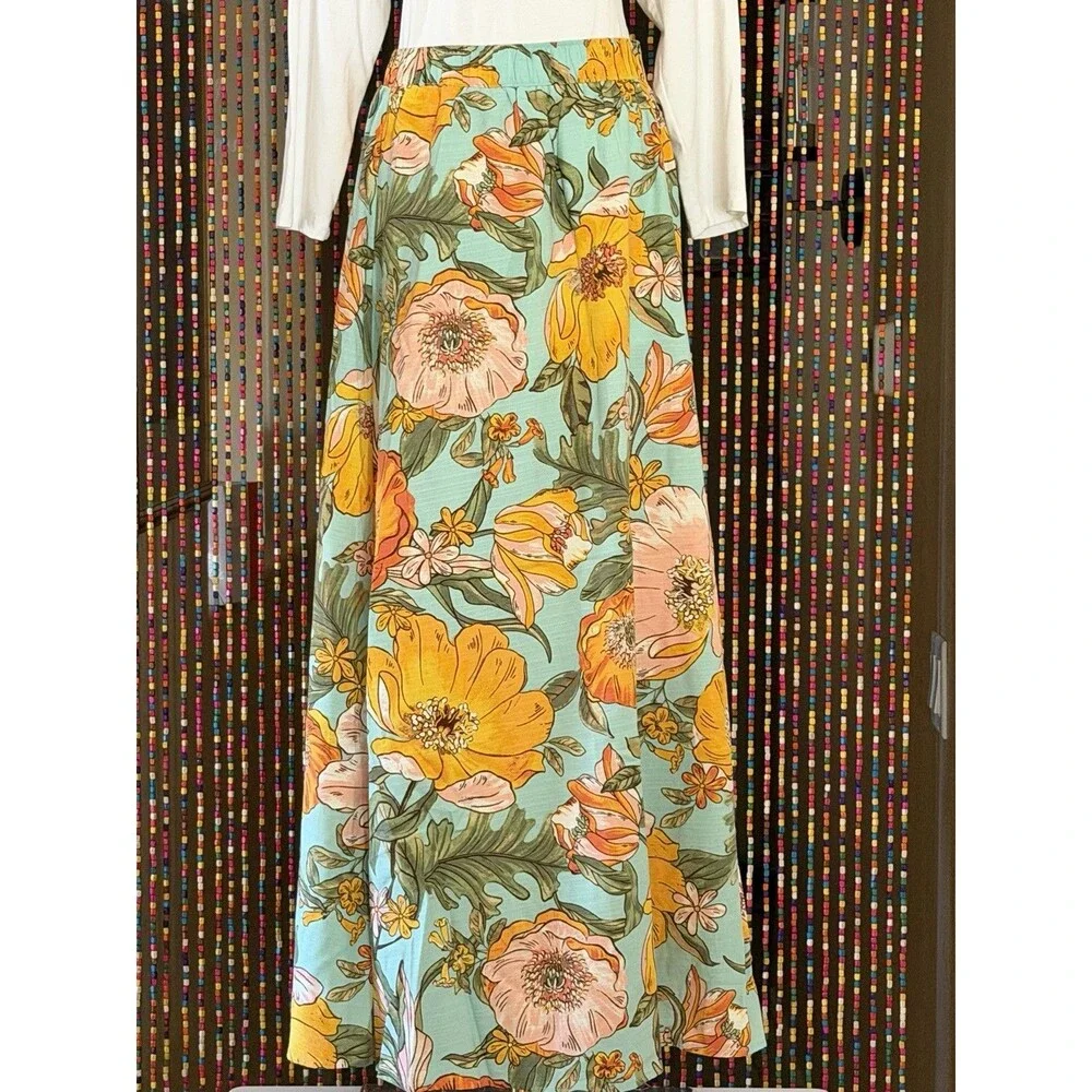 Lane Bryant Printed Maxi Skirt NWT Womens Plus Size Stretch Elastic Waist Boho